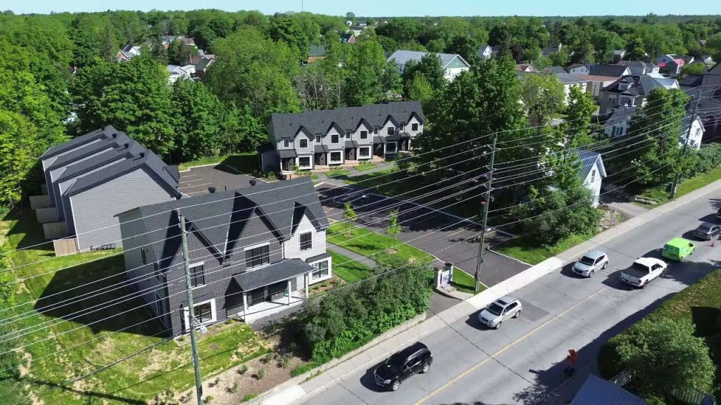 Looking down over Main Street East at the new Lilac and Main rental townhomes and apartments